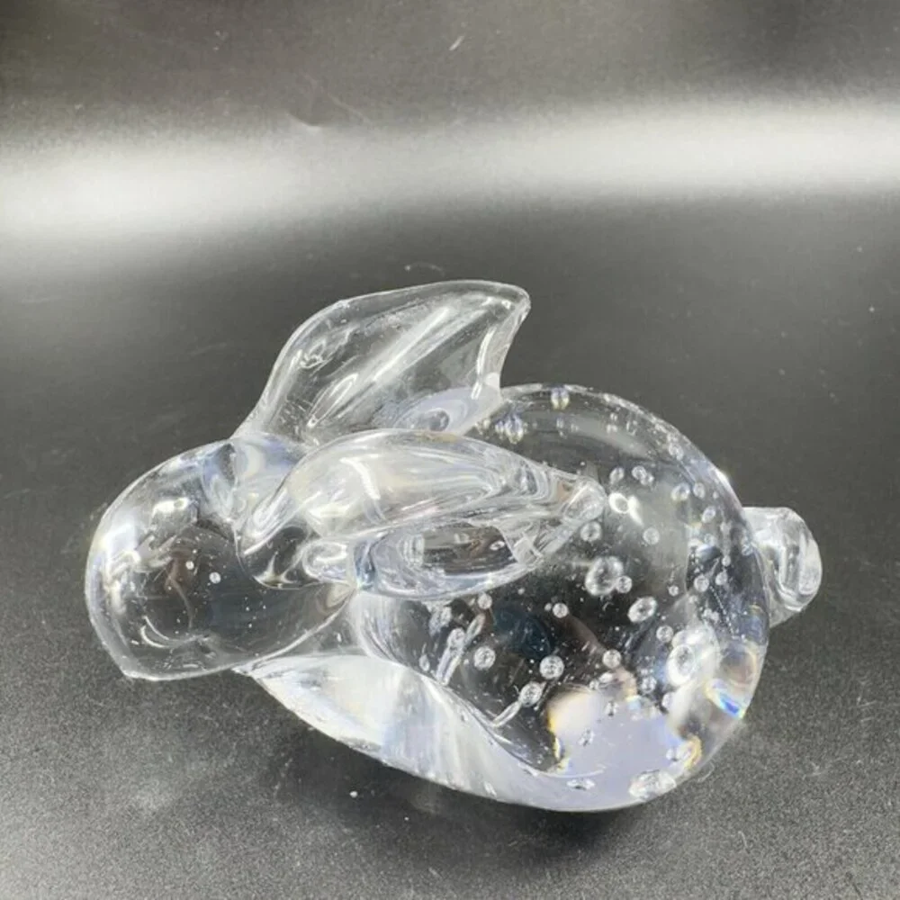 Vintage 1980s Clear Glass Bunny Figurine Paperweight‎ With Small Bubbles Figure